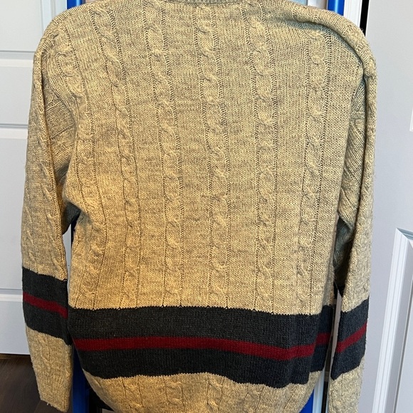 Vintage Men's Alpaca Beige Cable Knit Sweater with Stripes Italy - Picture 2 of 10